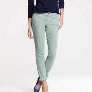 J. Crew Toothpick Mint Green Corduroys with Zip Ankle